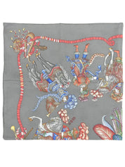 Carré 90 Les Fetes DU ROI Soleil Pattern Scarf Gray/Multi
