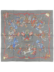 Carré 90 Les Fetes DU ROI Soleil Pattern Scarf Gray/Multi