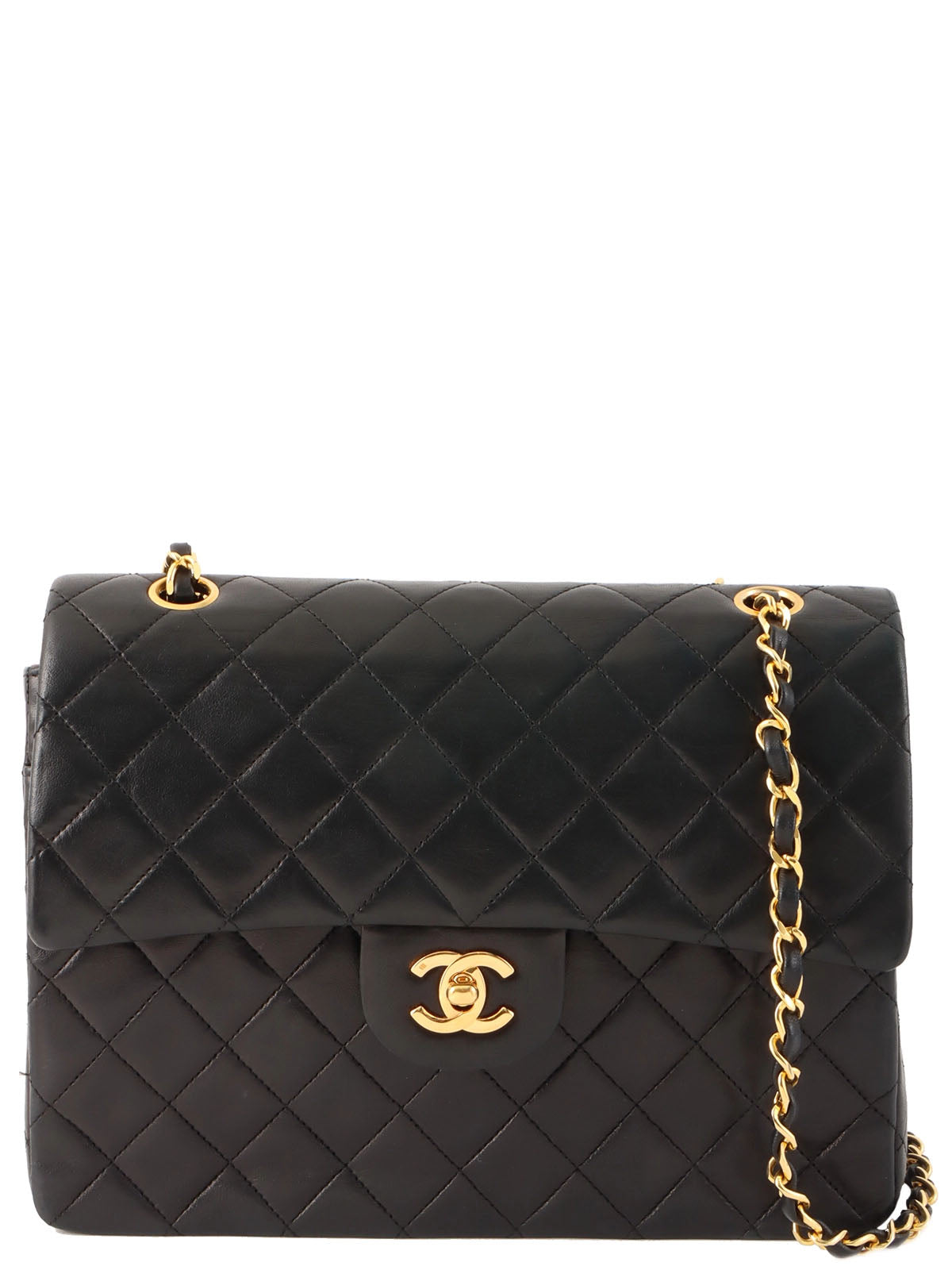1990's Big Square Classic Flap Chain Bag in Black