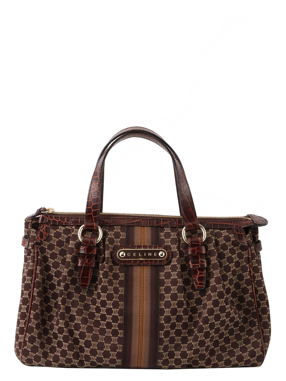 マカダムパターンロゴプレートハンドバッグ　ブラウン