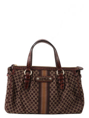 マカダムパターンロゴプレートハンドバッグ　ブラウン