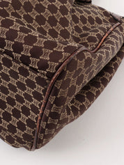 マカダムパターンロゴプレートハンドバッグ　ブラウン