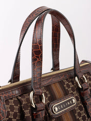 マカダムパターンロゴプレートハンドバッグ　ブラウン