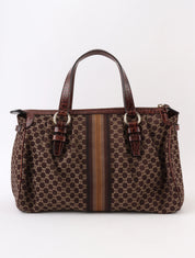 Macadam Pattern Logo Plate Handbag Brown
