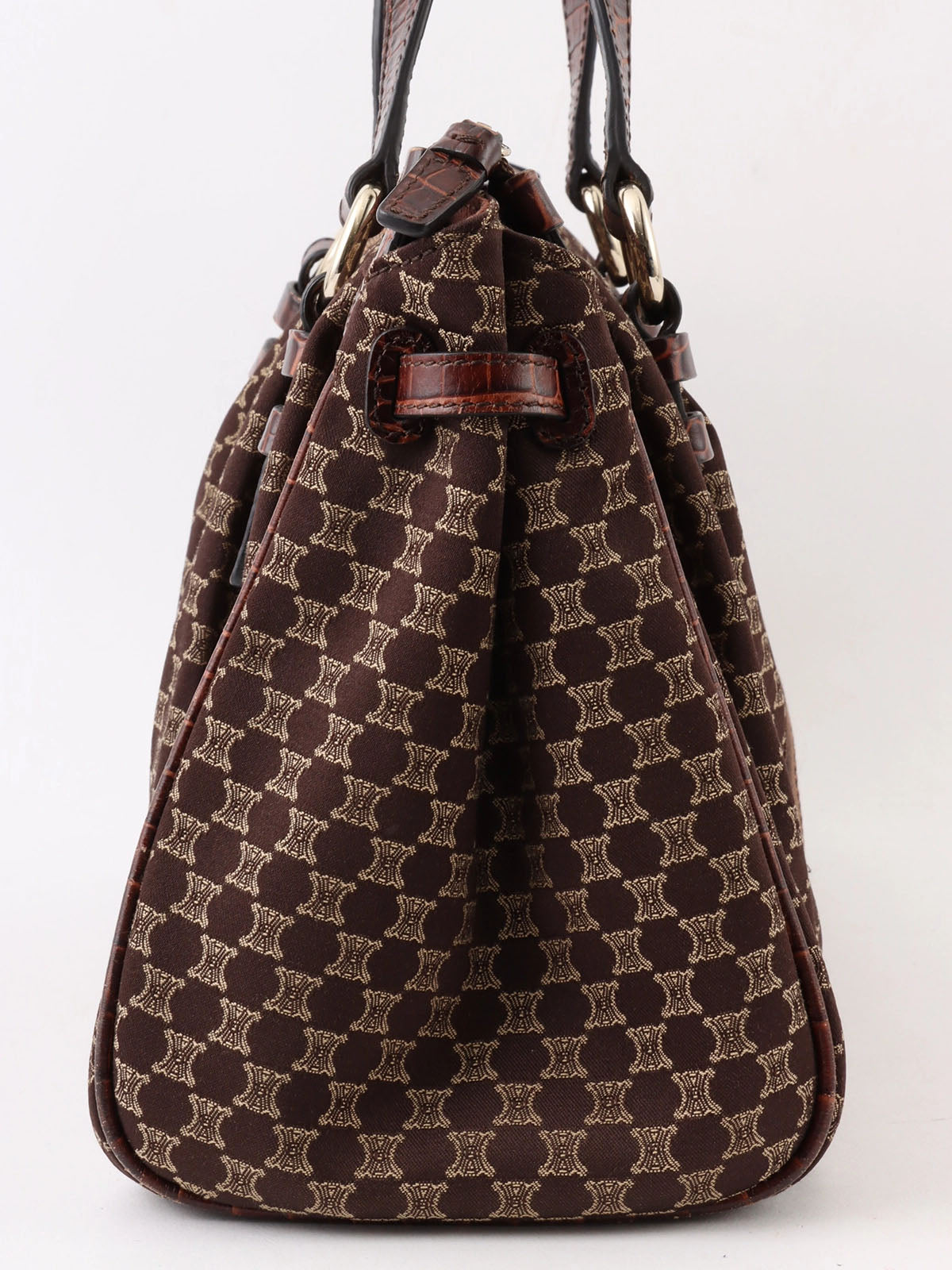 マカダムパターンロゴプレートハンドバッグ　ブラウン