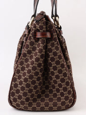 マカダムパターンロゴプレートハンドバッグ　ブラウン