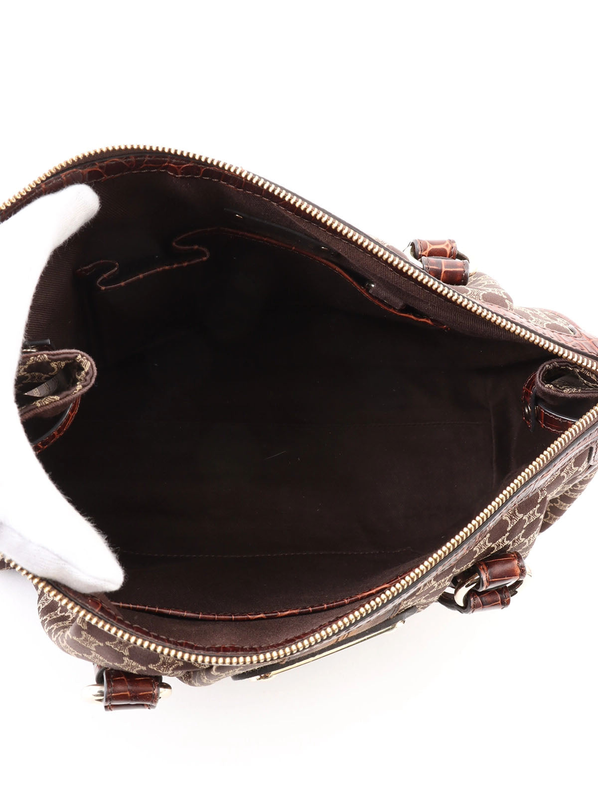 マカダムパターンロゴプレートハンドバッグ　ブラウン