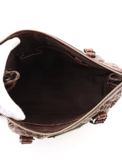 マカダムパターンロゴプレートハンドバッグ　ブラウン