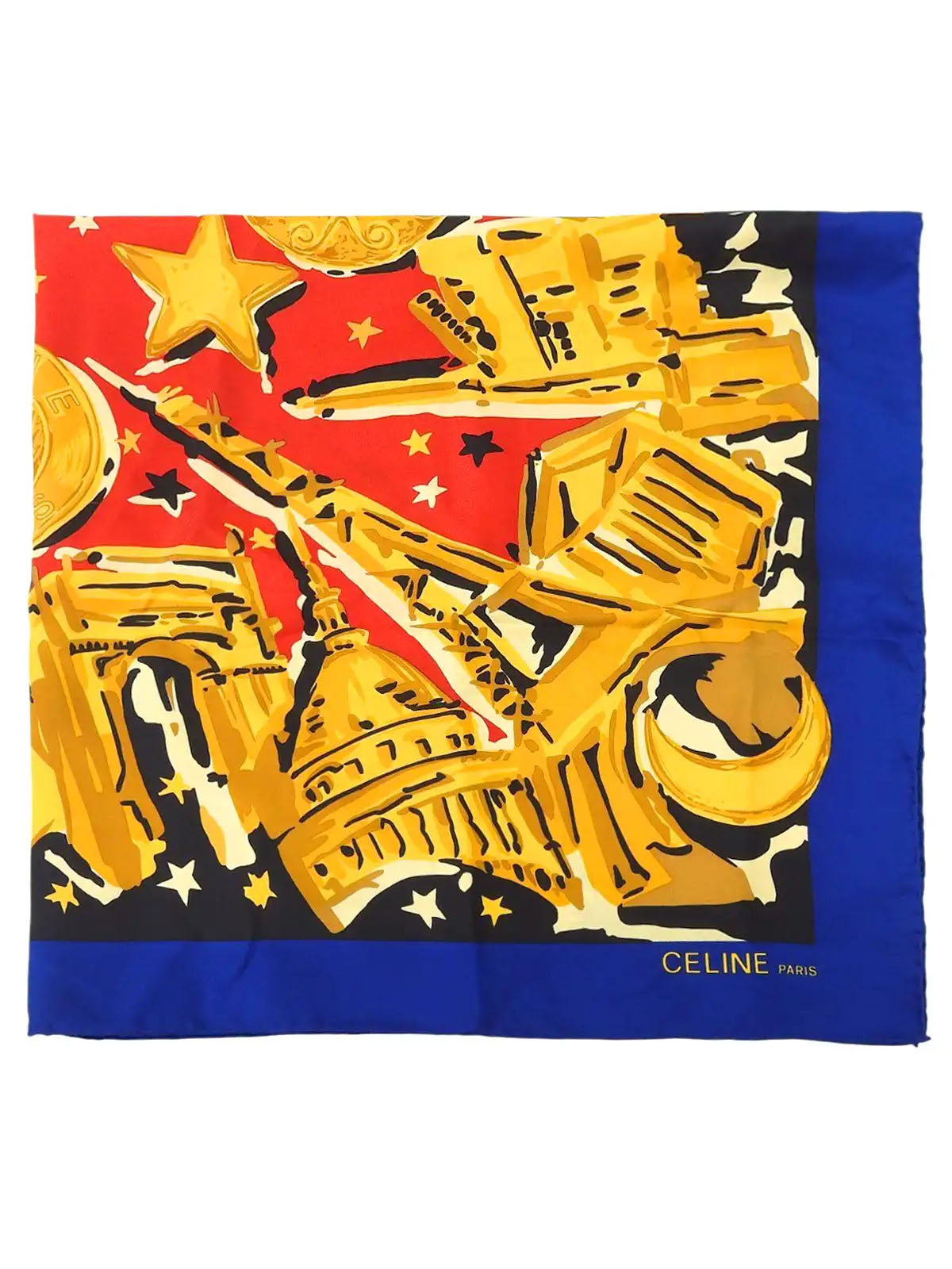 Multi-motif logo design scarf in blue/red/multi