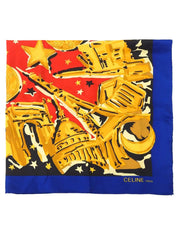 Multi-motif logo design scarf in blue/red/multi