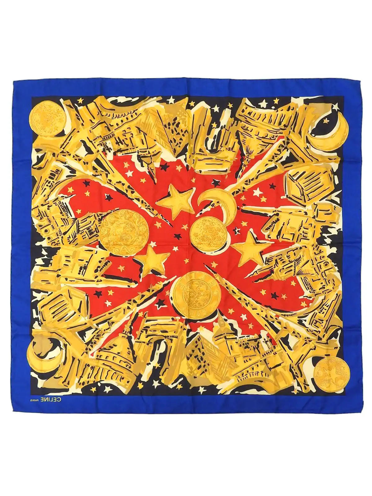 Multi-motif logo design scarf in blue/red/multi