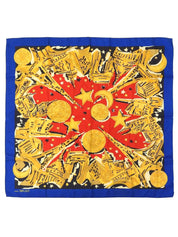 Multi-motif logo design scarf in blue/red/multi