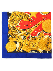 Multi-motif logo design scarf in blue/red/multi