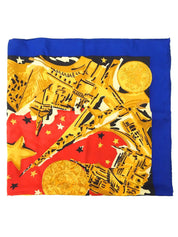 Multi-motif logo design scarf in blue/red/multi