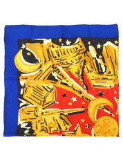 Multi-motif logo design scarf in blue/red/multi