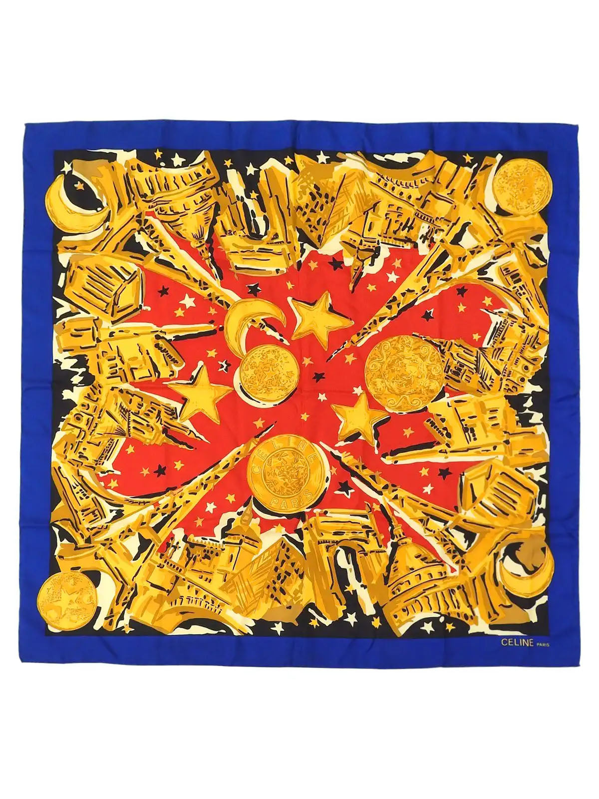Multi-motif logo design scarf in blue/red/multi
