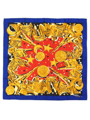 Multi-motif logo design scarf in blue/red/multi