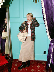 ウールCCマークトグルボタンローゲージニットジャケット グレー/レッド/マルチ