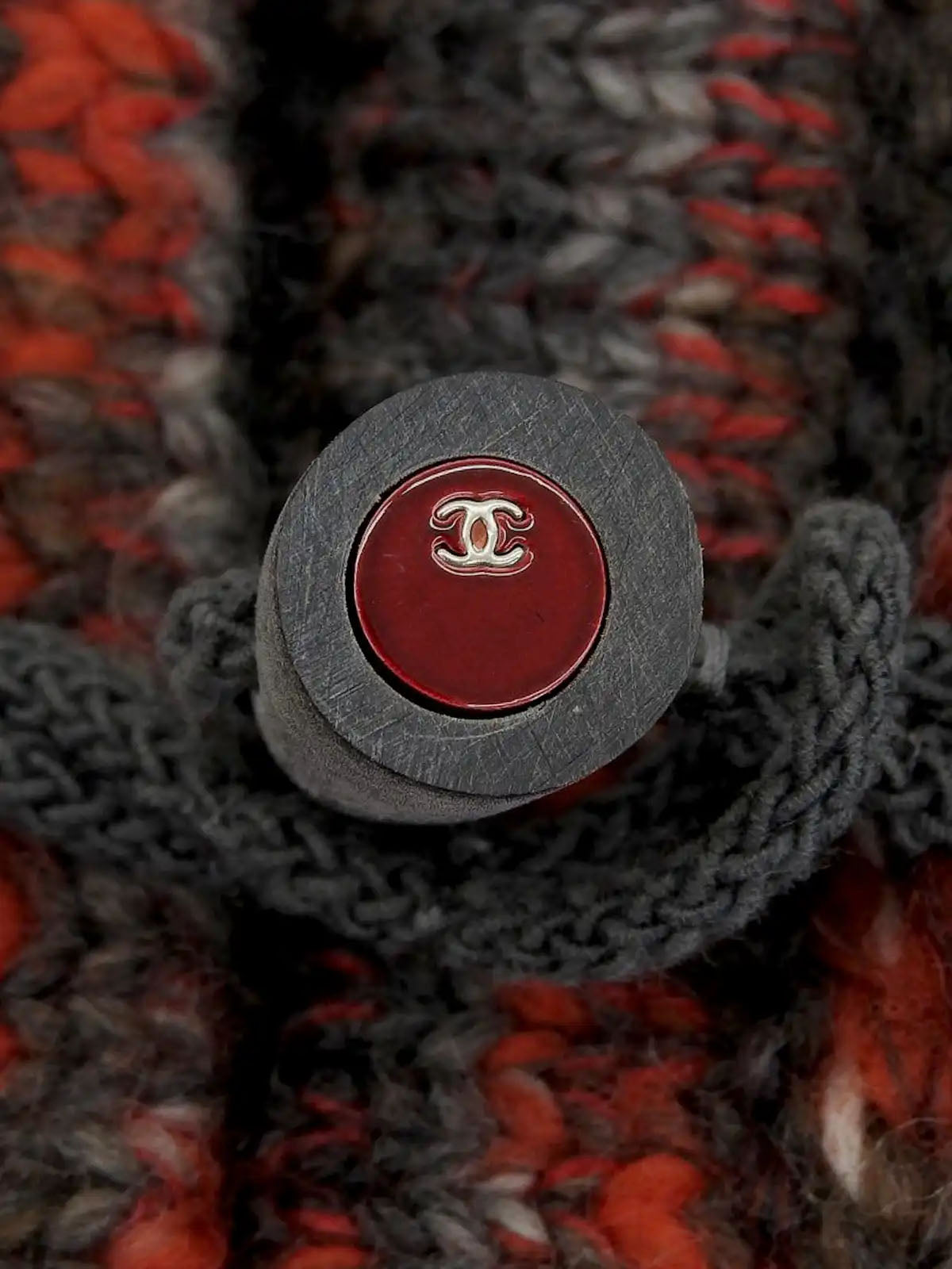 ウールCCマークトグルボタンローゲージニットジャケット グレー/レッド/マルチ