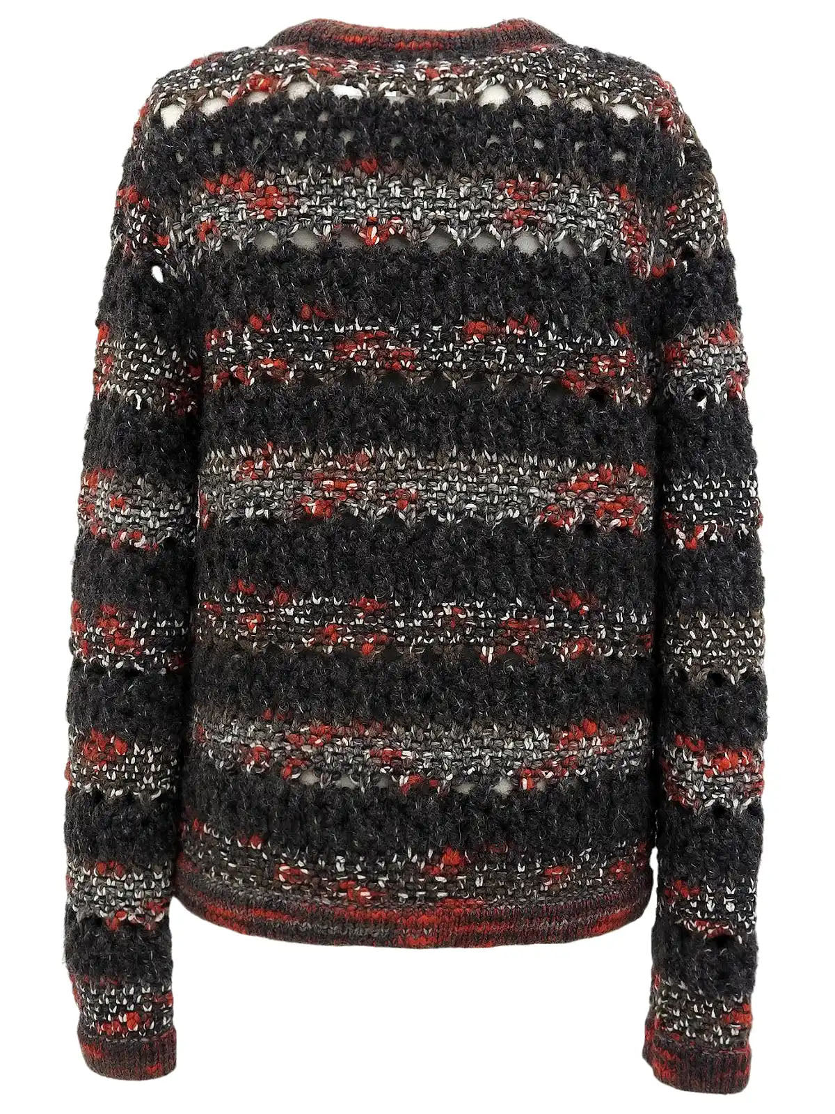 ウールCCマークトグルボタンローゲージニットジャケット グレー/レッド/マルチ