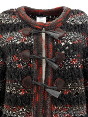 ウールCCマークトグルボタンローゲージニットジャケット グレー/レッド/マルチ