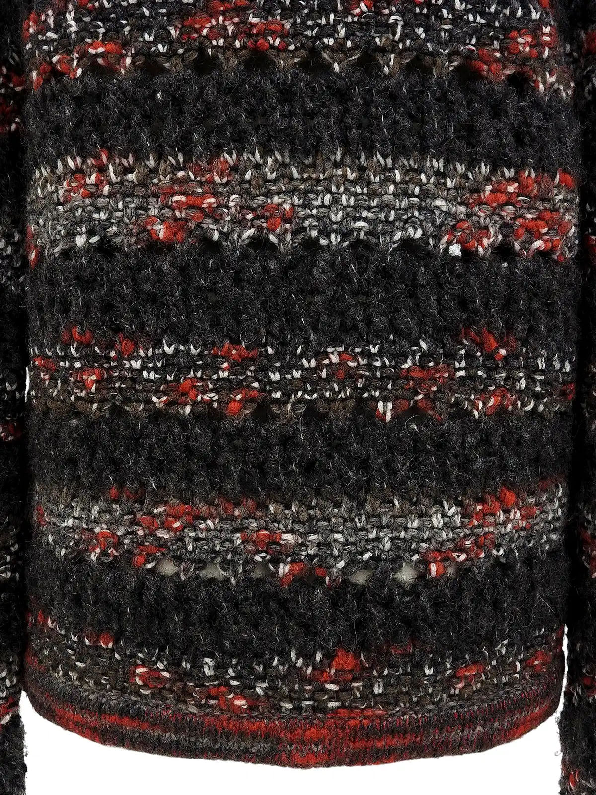 ウールCCマークトグルボタンローゲージニットジャケット グレー/レッド/マルチ