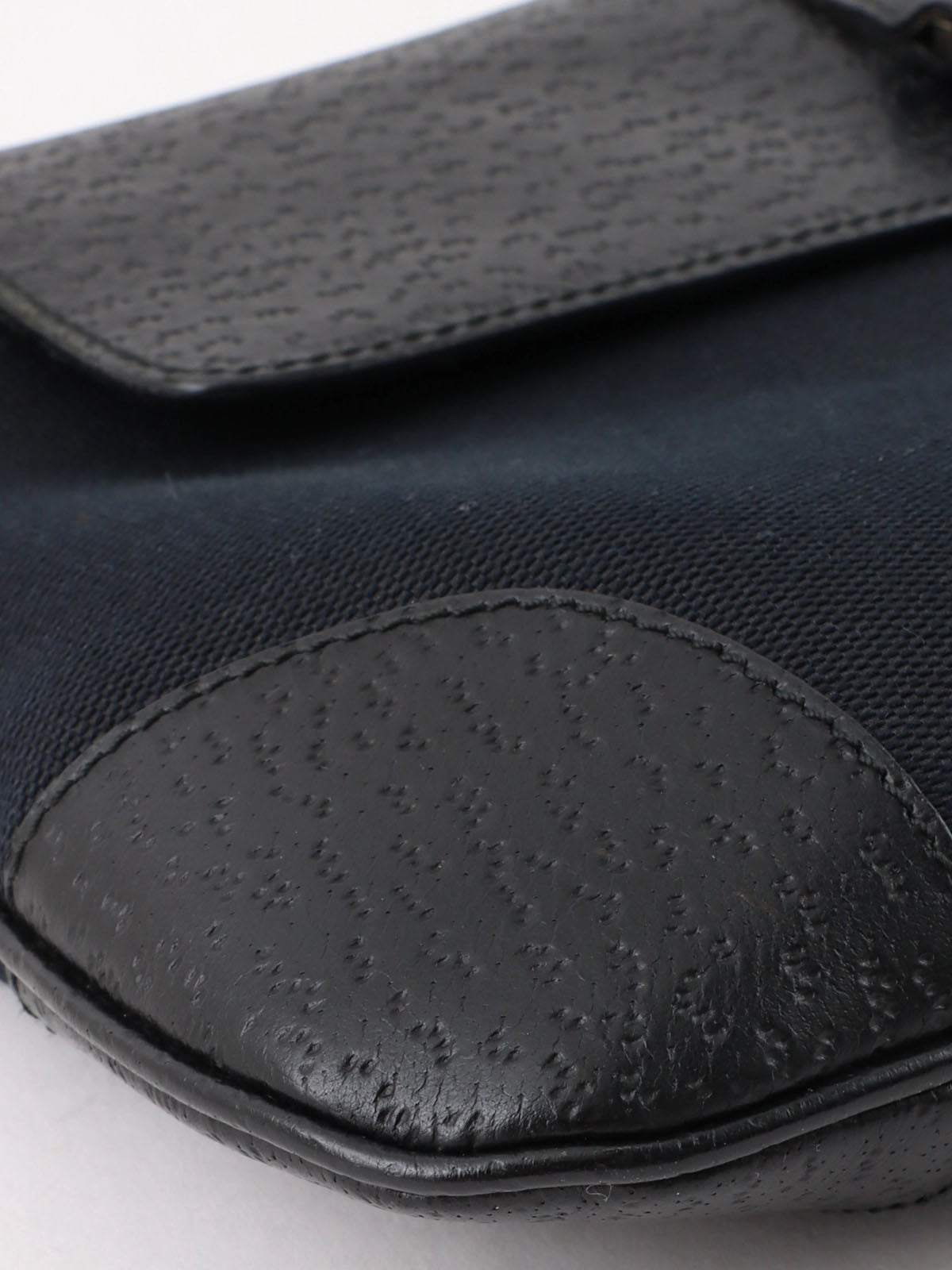 Canvas and leather combination bamboo shoulder bag in black
