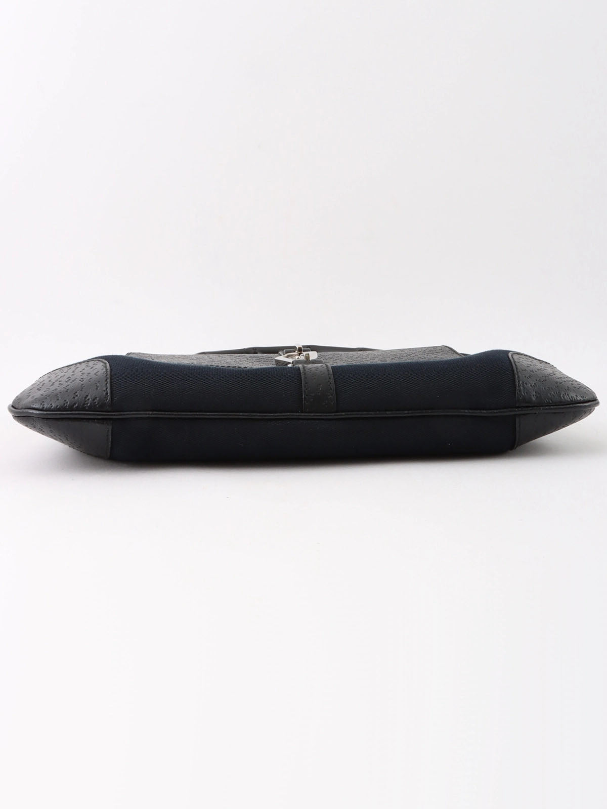 Canvas and leather combination bamboo shoulder bag in black