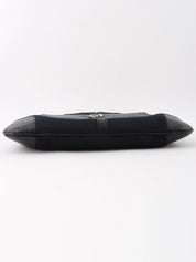 Canvas and leather combination bamboo shoulder bag in black