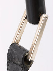 Canvas and leather combination bamboo shoulder bag in black