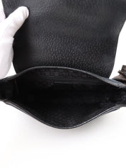 Canvas and leather combination bamboo shoulder bag in black