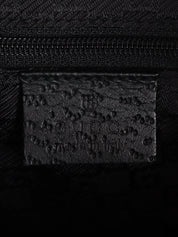 Canvas and leather combination bamboo shoulder bag in black