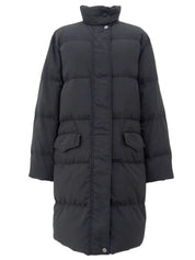 Nylon Logo Zip-Up Long Coat in Black