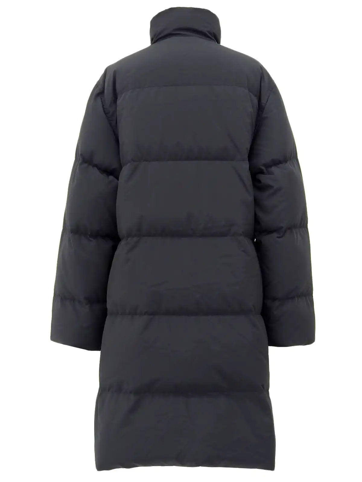 Nylon Logo Zip-Up Long Coat in Black