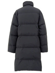 Nylon Logo Zip-Up Long Coat in Black