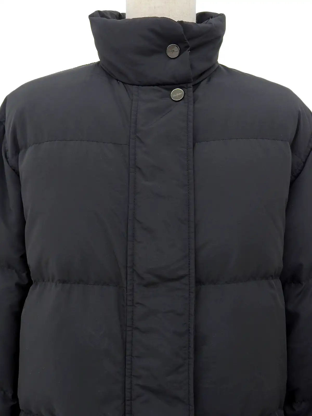 Nylon Logo Zip-Up Long Coat in Black