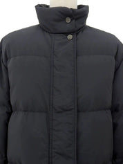 Nylon Logo Zip-Up Long Coat in Black