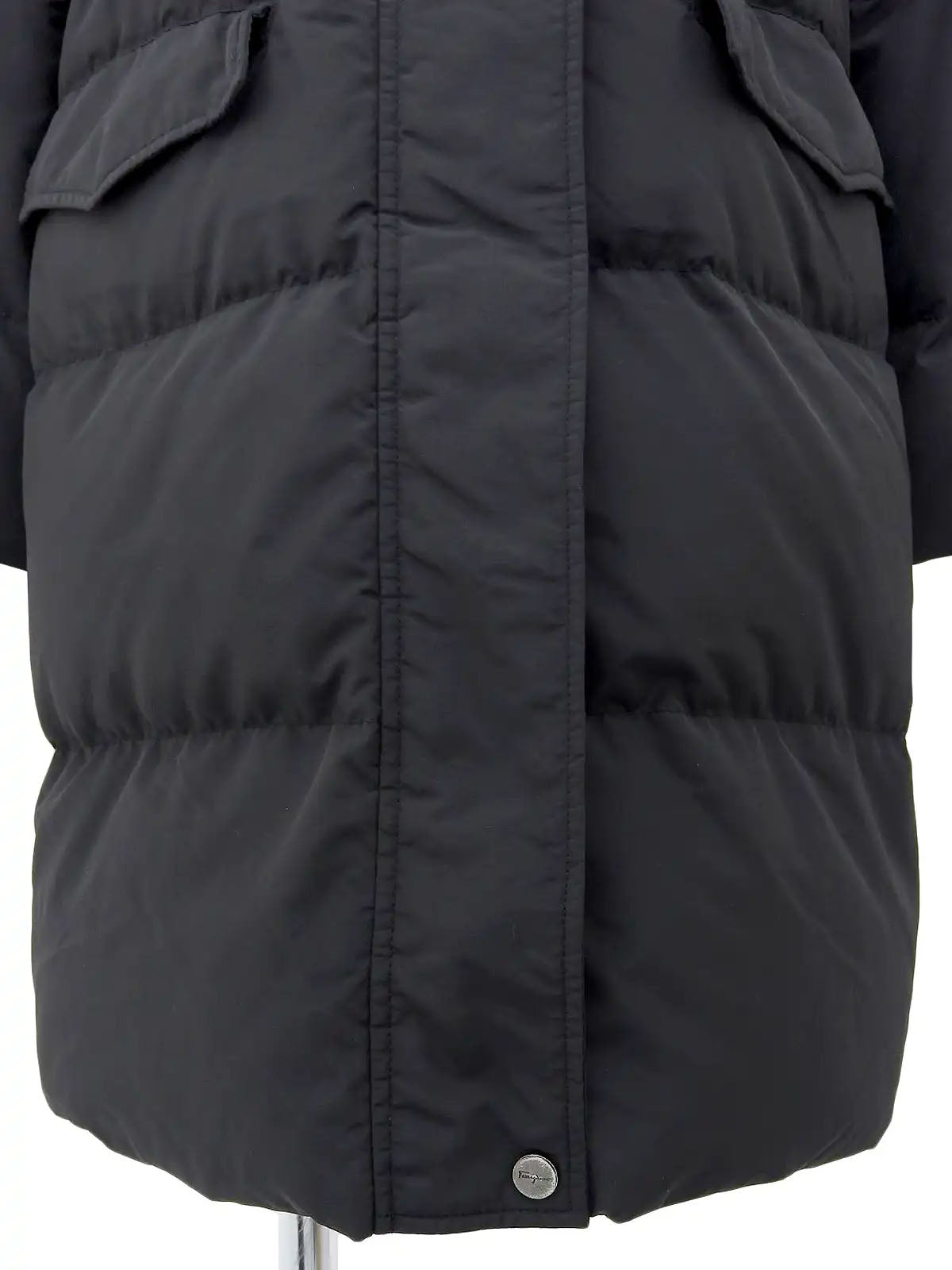 Nylon Logo Zip-Up Long Coat in Black