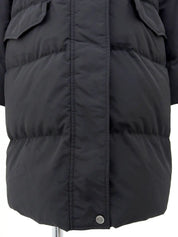 Nylon Logo Zip-Up Long Coat in Black
