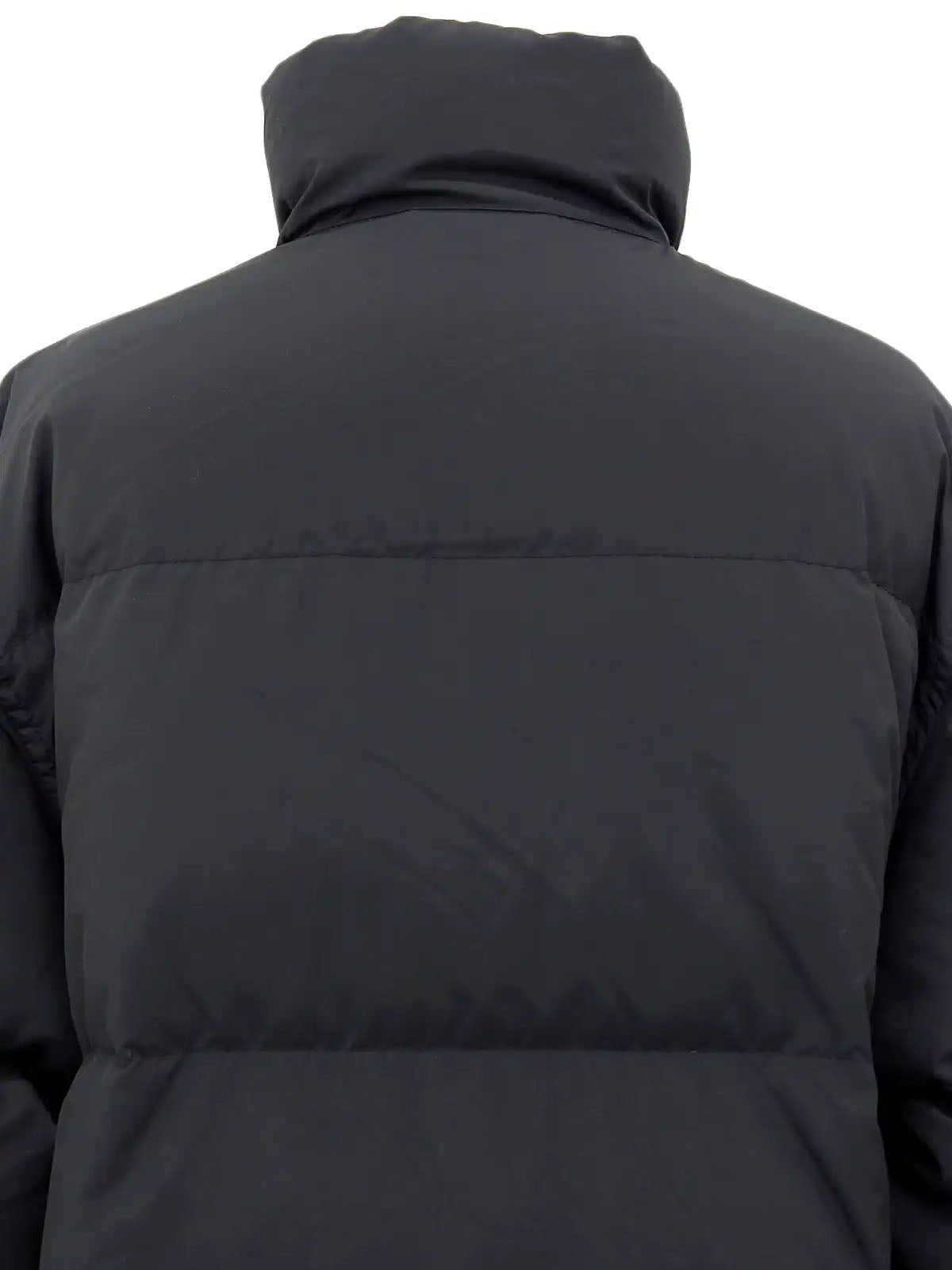 Nylon Logo Zip-Up Long Coat in Black