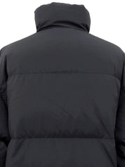 Nylon Logo Zip-Up Long Coat in Black