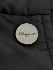 Nylon Logo Zip-Up Long Coat in Black