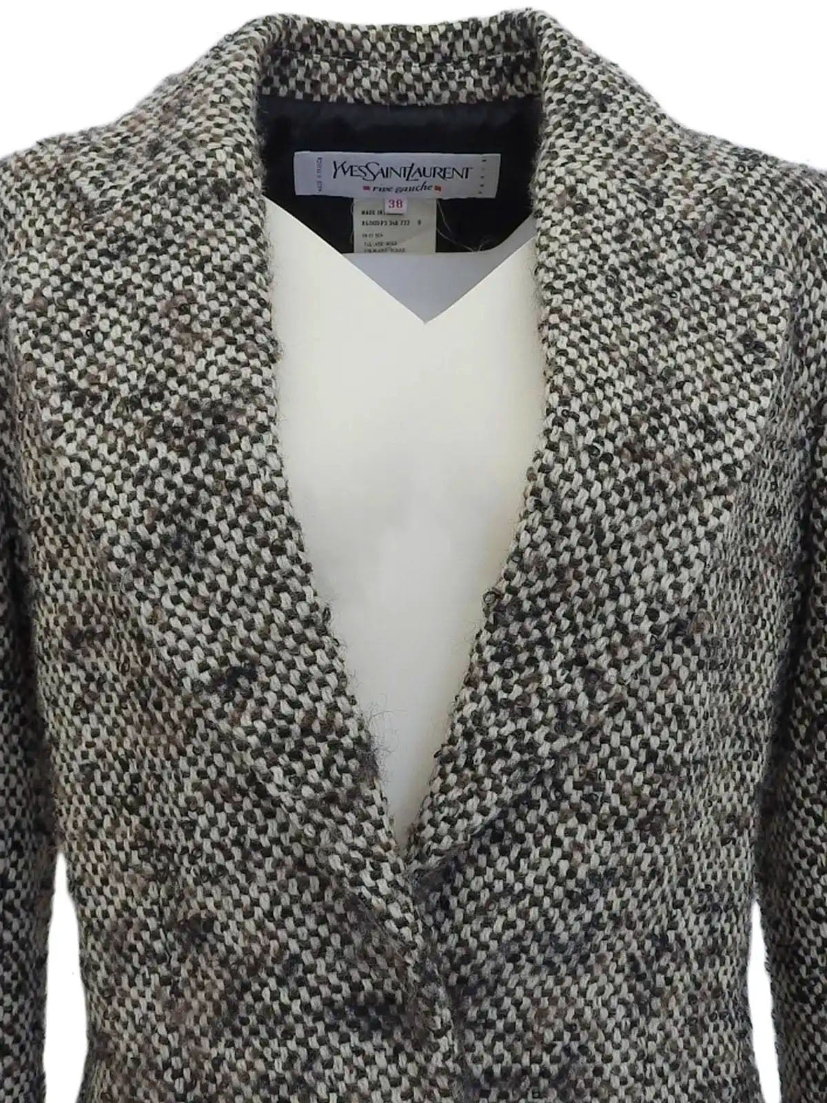 象牙色、棕色和黑色粗花呢单扣夹克