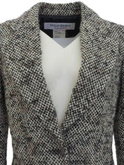 象牙色、棕色和黑色粗花呢单扣夹克