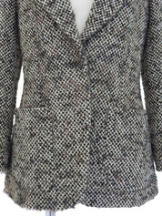 象牙色、棕色和黑色粗花呢单扣夹克