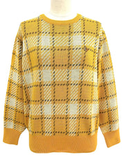 チェックパターンニットトップス イエロー