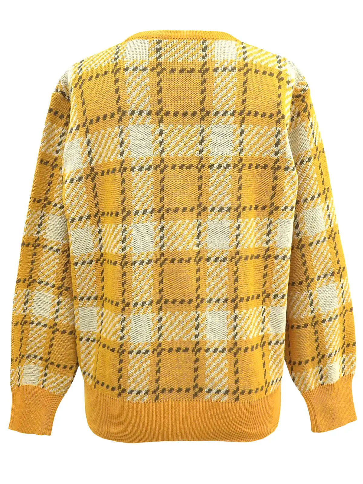チェックパターンニットトップス イエロー