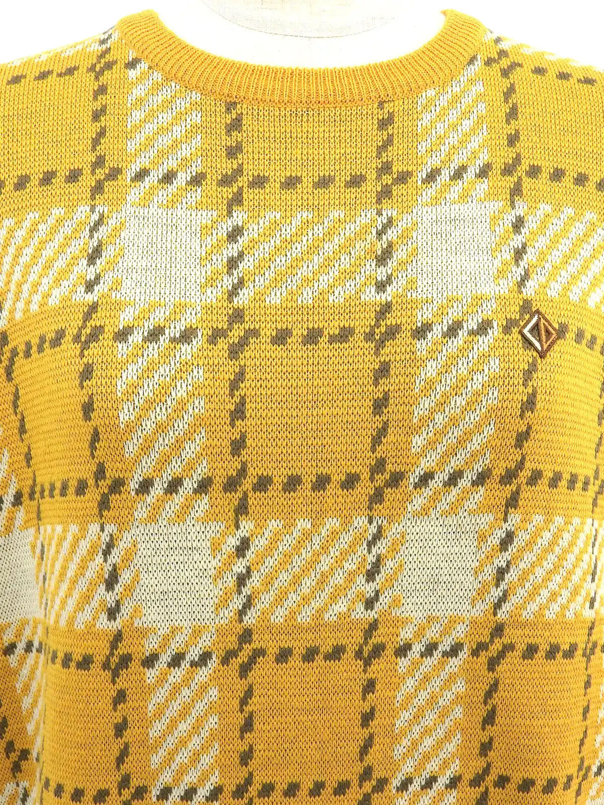 チェックパターンニットトップス イエロー