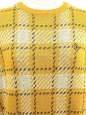 チェックパターンニットトップス イエロー