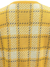 チェックパターンニットトップス イエロー